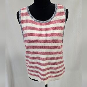 Lucky Brand L stripe cotton blend sweater knit tank top red gray preppy